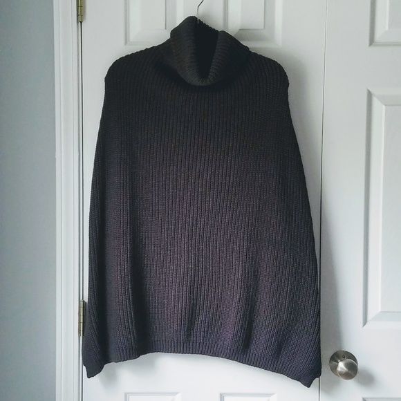 Cable Knit Cowl Neck Cape Sweater Grey - Picture 2 of 4